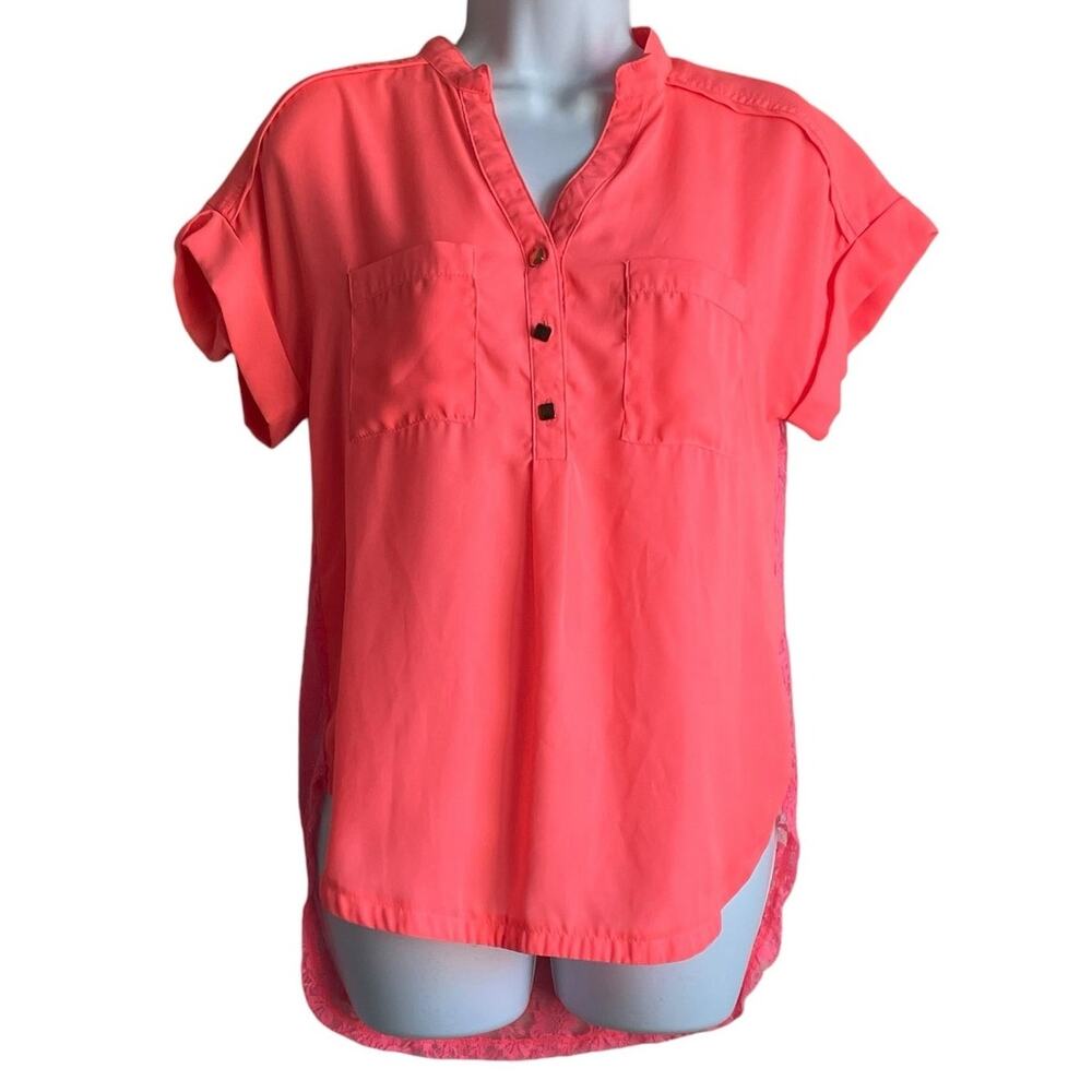 Umgee Women Top S Neon Orange Mixed Media Lace Girly Cottage Festival Vibrant